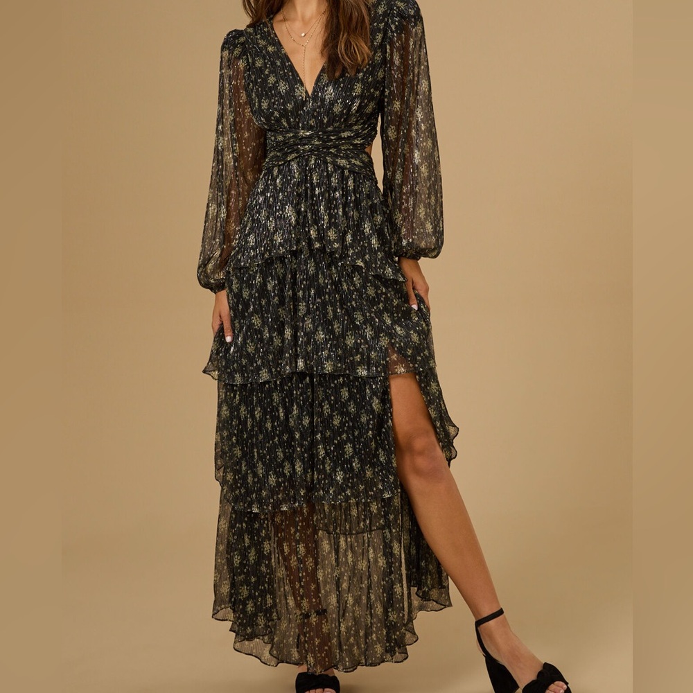 Chic Black Floral Long Sleeve Dress